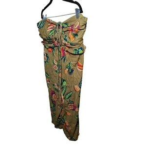 The Odells Tropical Jumpsuit Plus Size 1X Fruit Print Linen Halter Summer NWT